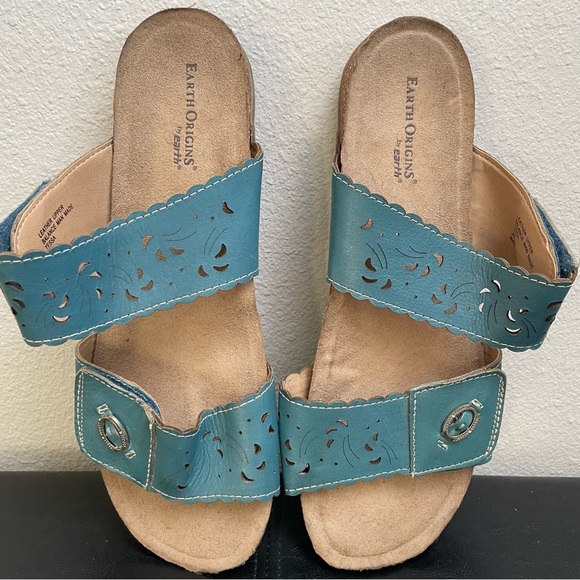 Women’s Earth Origins Tessa Velcro Comfort Sandals Turquoise Teal Blue 11 Wide - Picture 7 of 14